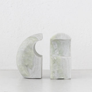 GALLIFA CURVED MARBLE BOOKENDS | SET OF 2 | GREEN MARBLE
