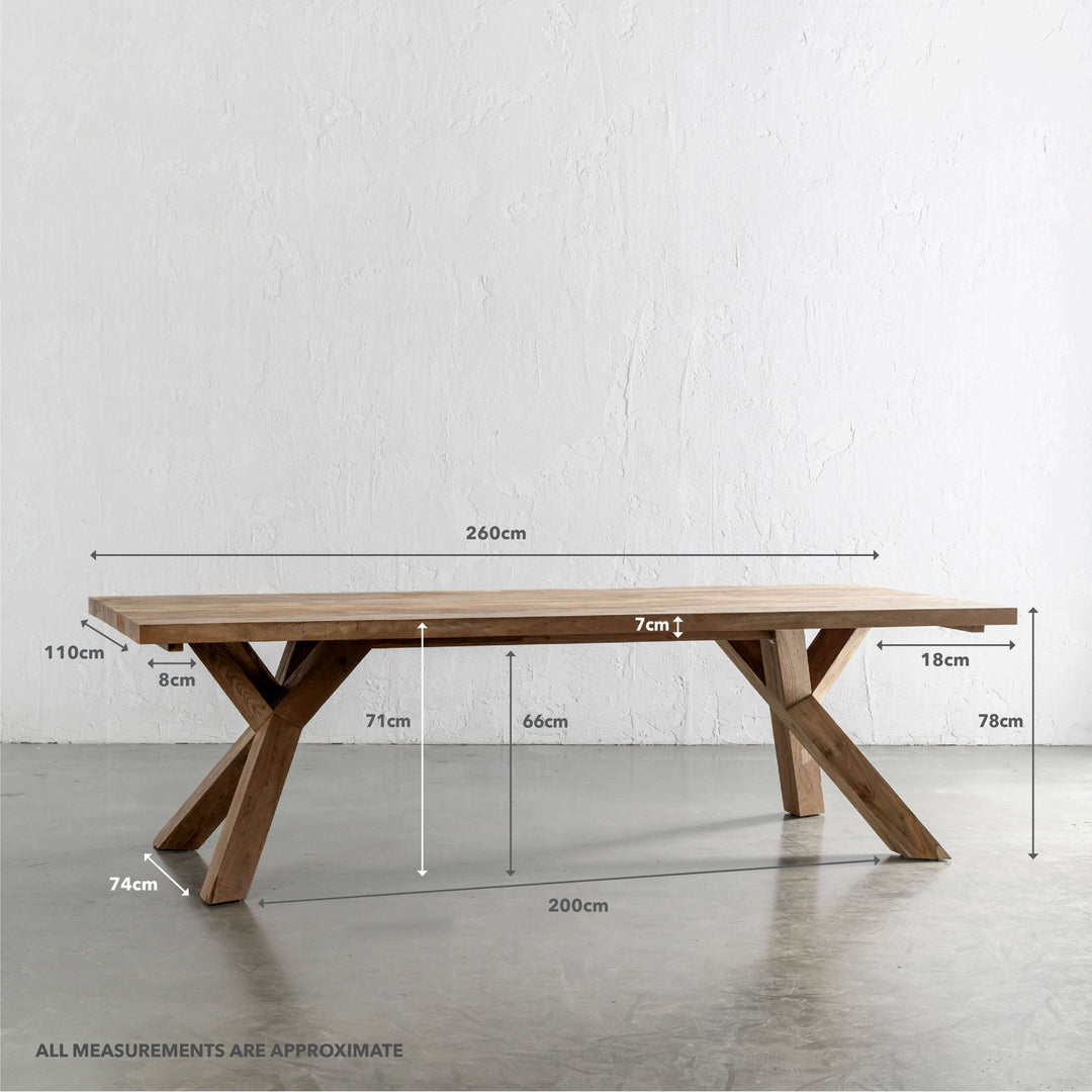NAPLES RECLAIMED TEAK DINING TABLE  |  OUTDOOR  |  260CM | MEASUREMENTS