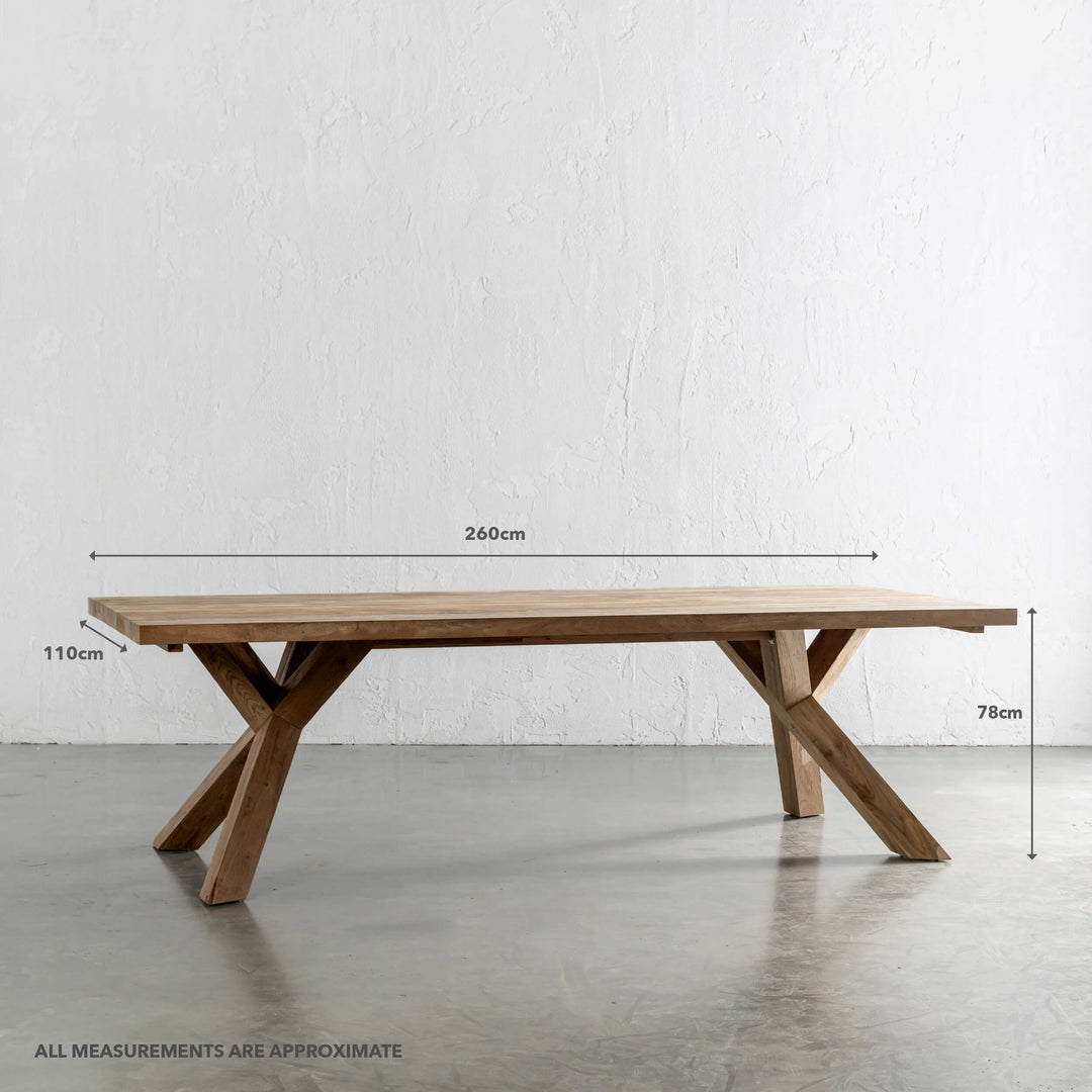 PRE ORDER | NAPLES RECLAIMED TEAK DINING TABLE | INDOOR | 260CM | MEASUREMENTS