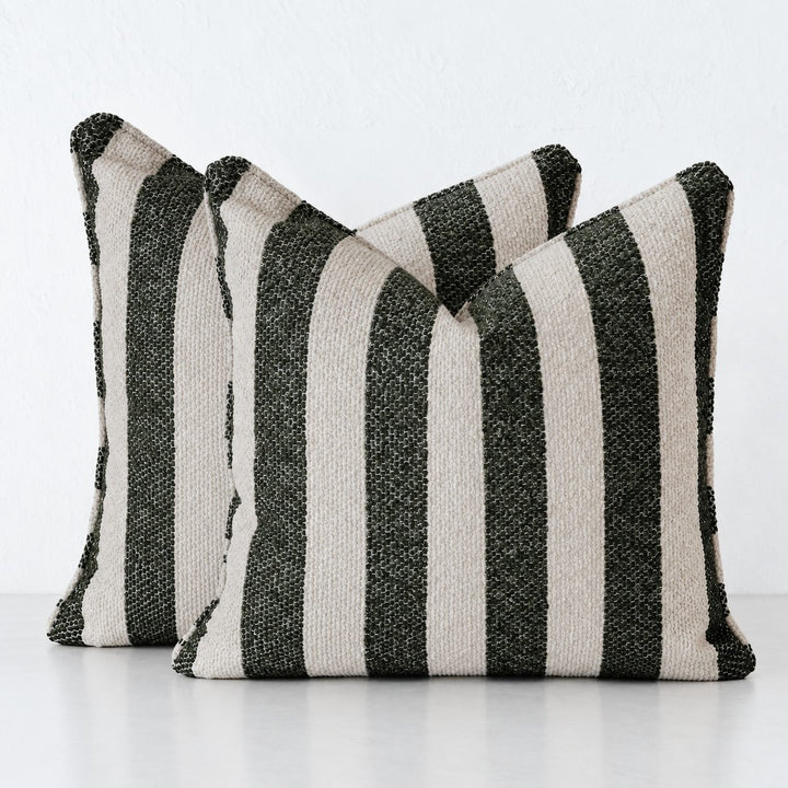 NAPOLI CUSHION BUNDLE X2  |  50X50  |  BLADE OLIVE + NATURAL STRIPE