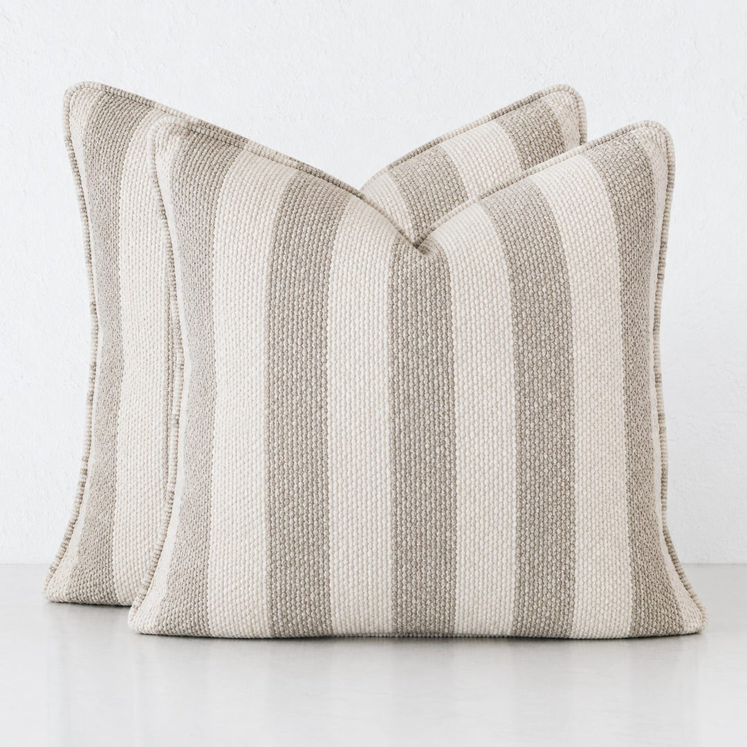 NAPOLI CUSHION BUNDLE X2  |  60X60  |  PEBBLE BEIGE + BONE STRIPE