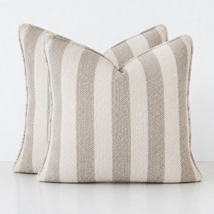 NAPOLI CUSHION BUNDLE X2  |  60X60  |  PEBBLE BEIGE + BONE STRIPE