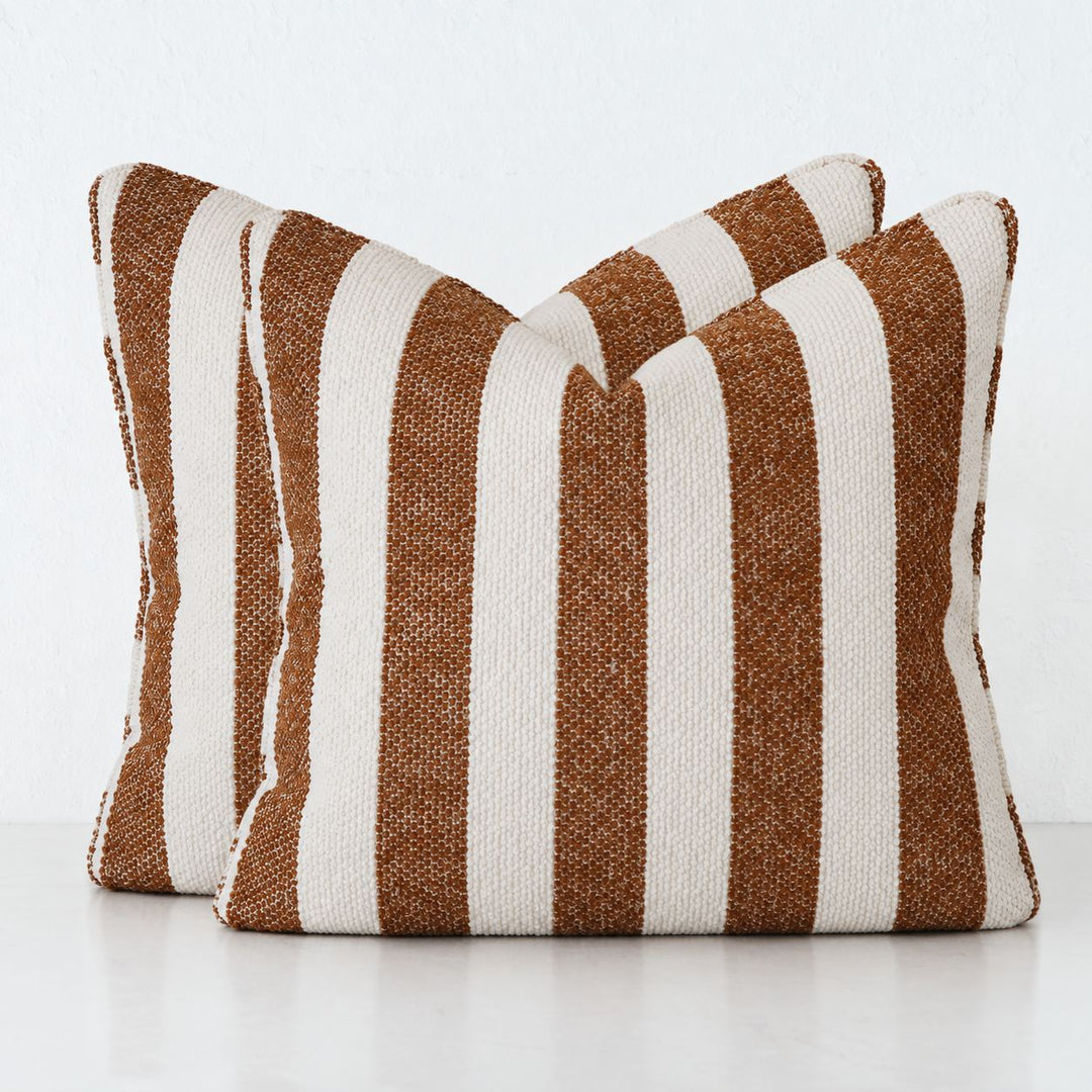 NAPOLI CUSHION BUNDLE X2  |  60X60  |  BURNT CARAMEL + BONE STRIPE