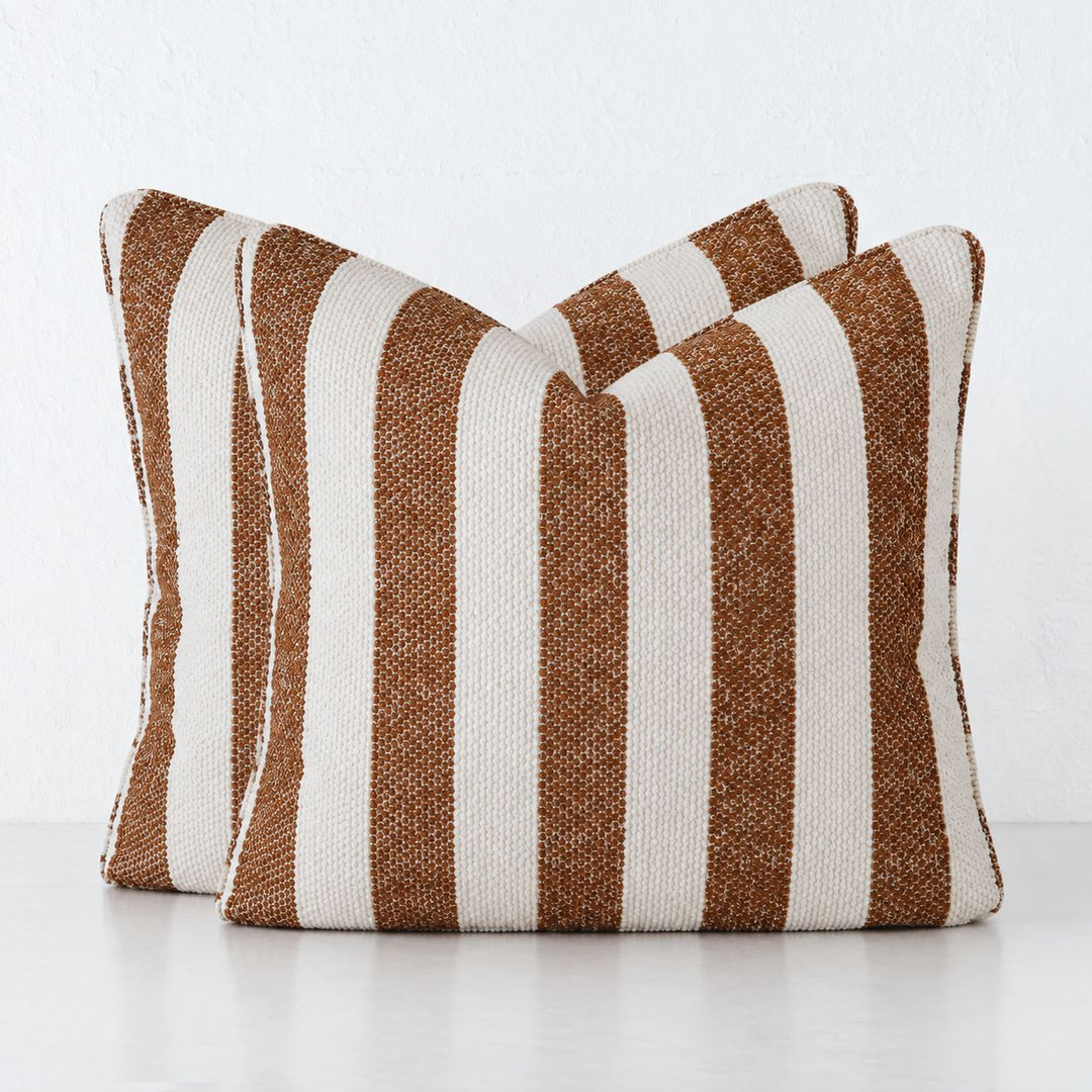 NAPOLI CUSHION BUNDLE X2  |  50X50  |  BURNT CARAMEL + BONE STRIPE