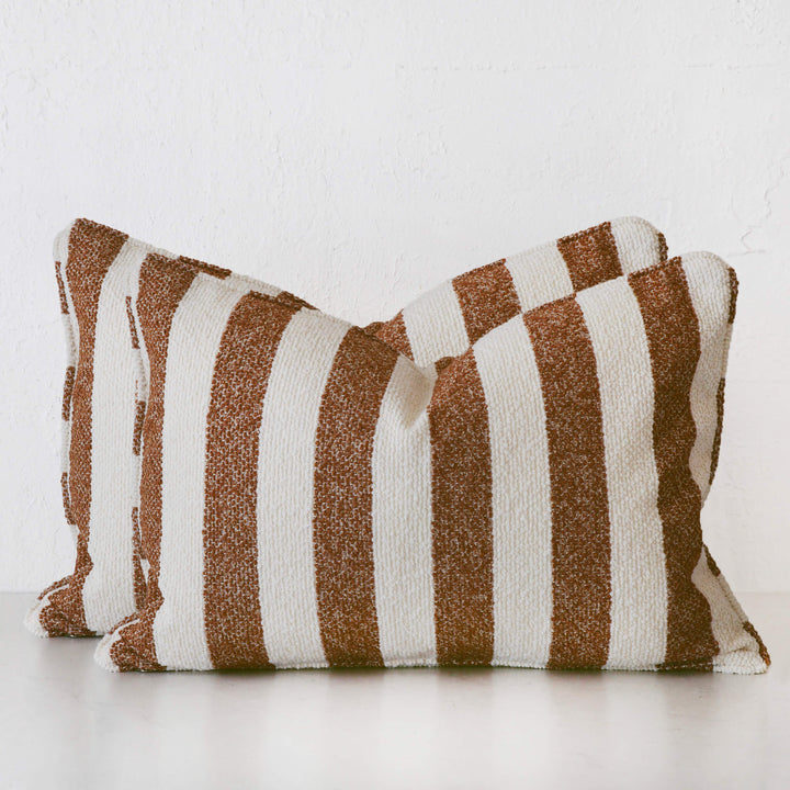 NAPOLI CUSHION BUNDLE X2  |  40X60  |  BURNT CARAMEL + BONE STRIPE