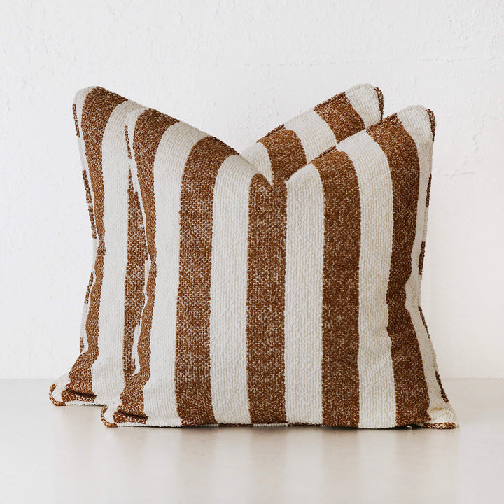 NAPOLI CUSHION BUNDLE X2  |  50X50  |  BURNT CARAMEL + BONE STRIPE
