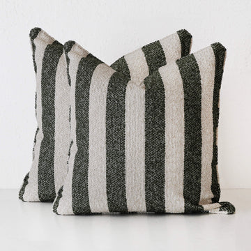 NAPOLI CUSHION BUNDLE X2  |  60X60  |  BLADE OLIVE + NATURAL STRIPE