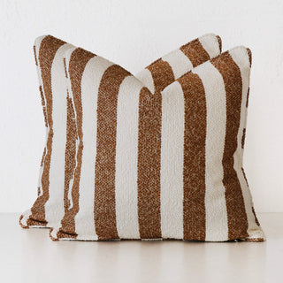 NAPOLI CUSHION BUNDLE X2  |  60X60  |  BURNT CARAMEL + BONE STRIPE