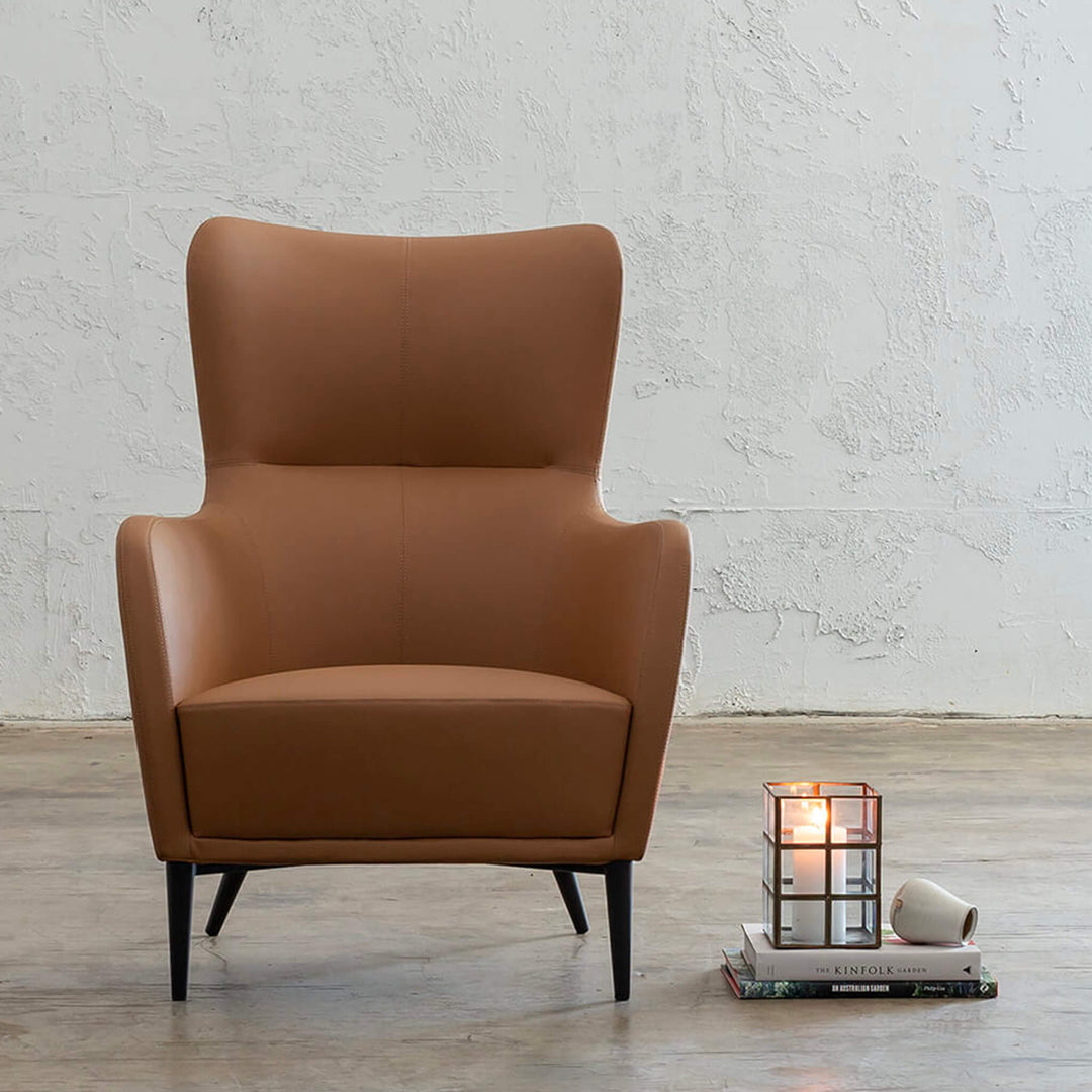 PRE ORDER  |  NEIMAN ARMCHAIR  |  SADDLE TAN VEGAN LEATHER