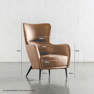 NEIMAN ARMCHAIR  |  CANYON TAN VEGAN LEATHER | MEASUREMENTS