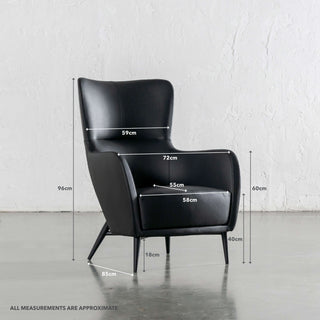 NEIMAN ARMCHAIR  |  NOIR BLACK VEGAN LEATHER | MEASUREMENTS