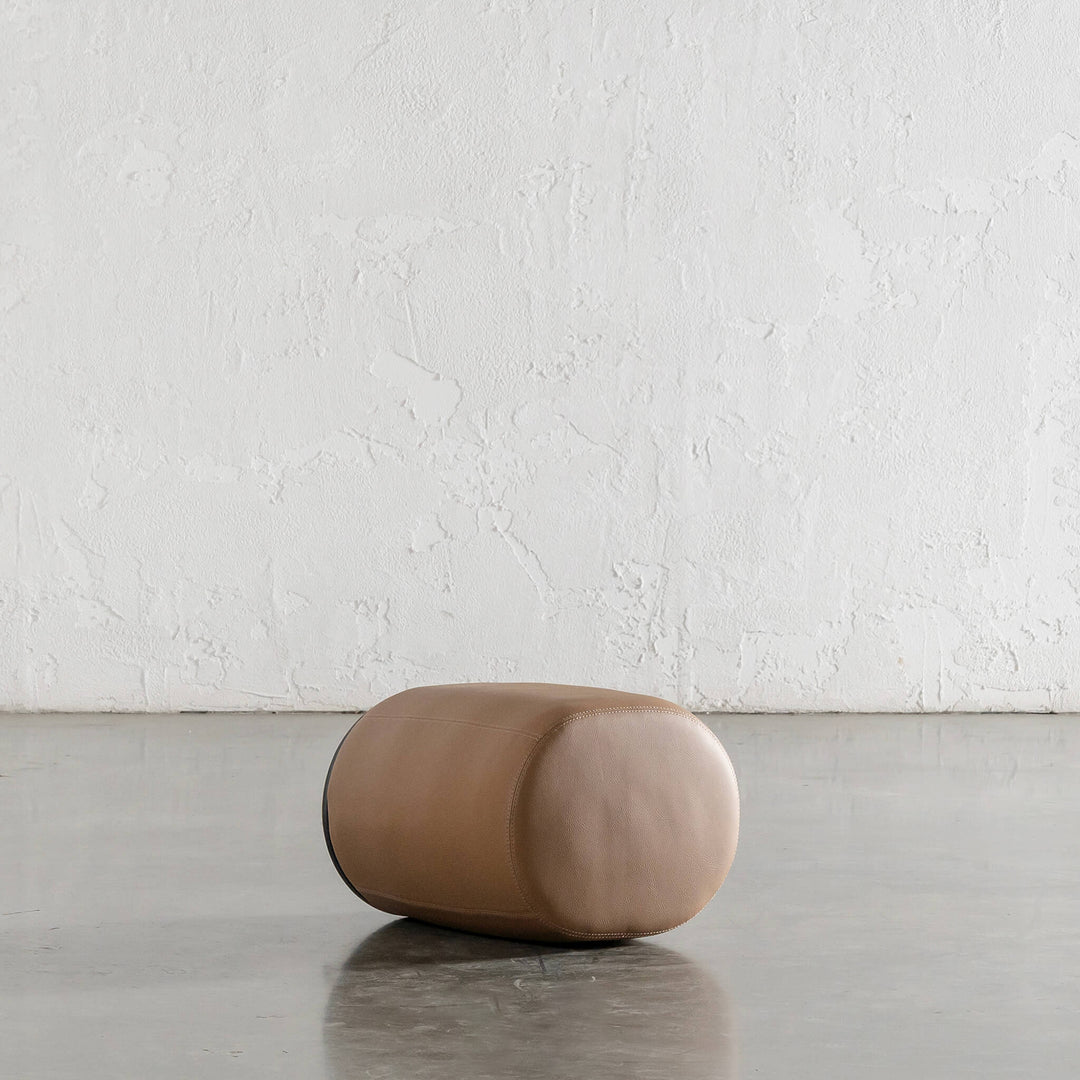 NEIMAN OTTOMAN  |  CANYON TAN VEGAN LEATHER