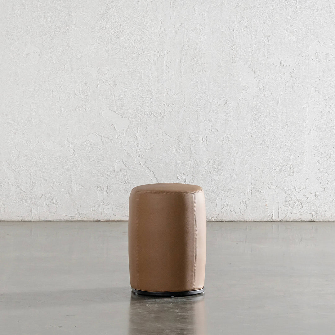 NEIMAN OTTOMAN  |  CANYON TAN VEGAN LEATHER