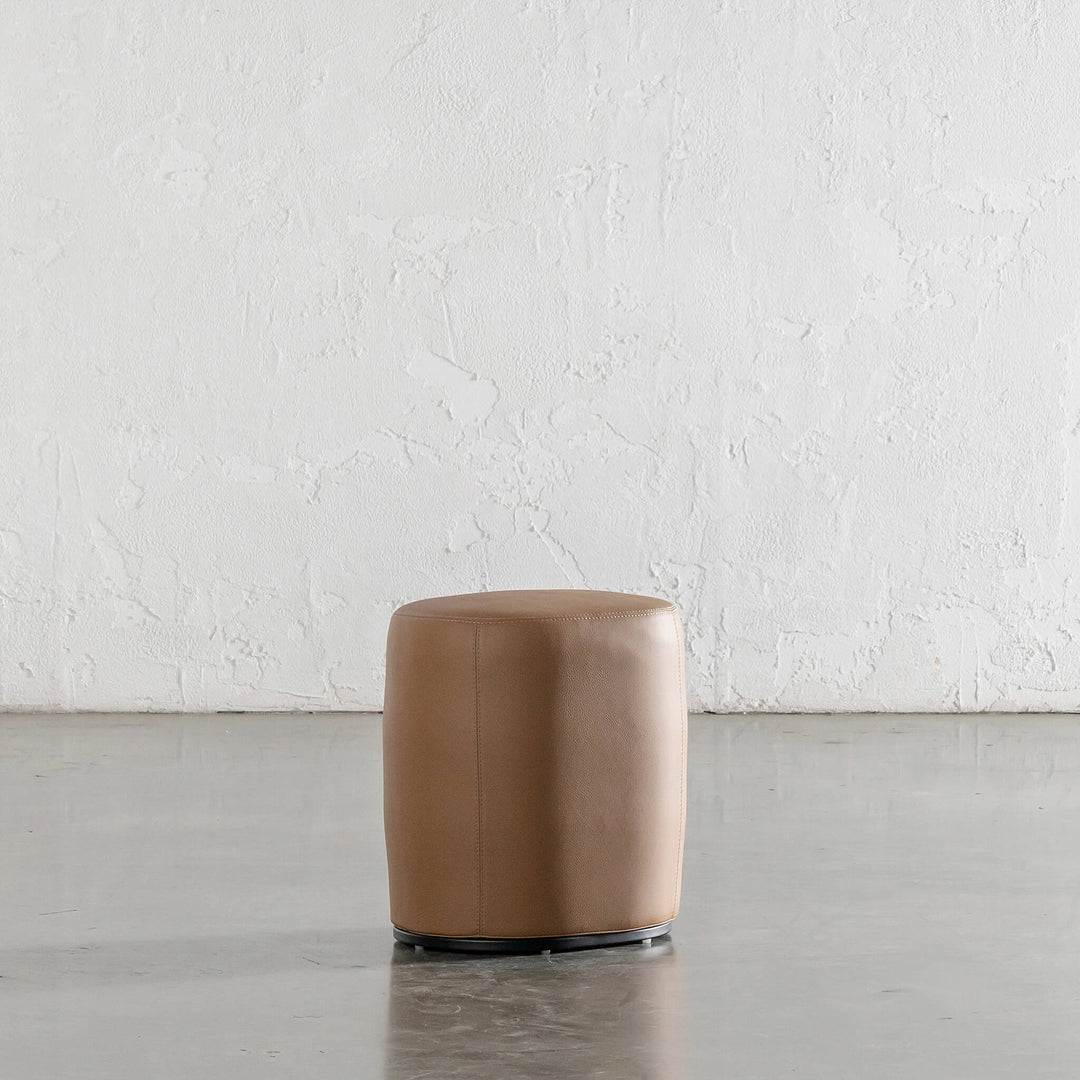 NEIMAN OTTOMAN  |  CANYON TAN VEGAN LEATHER