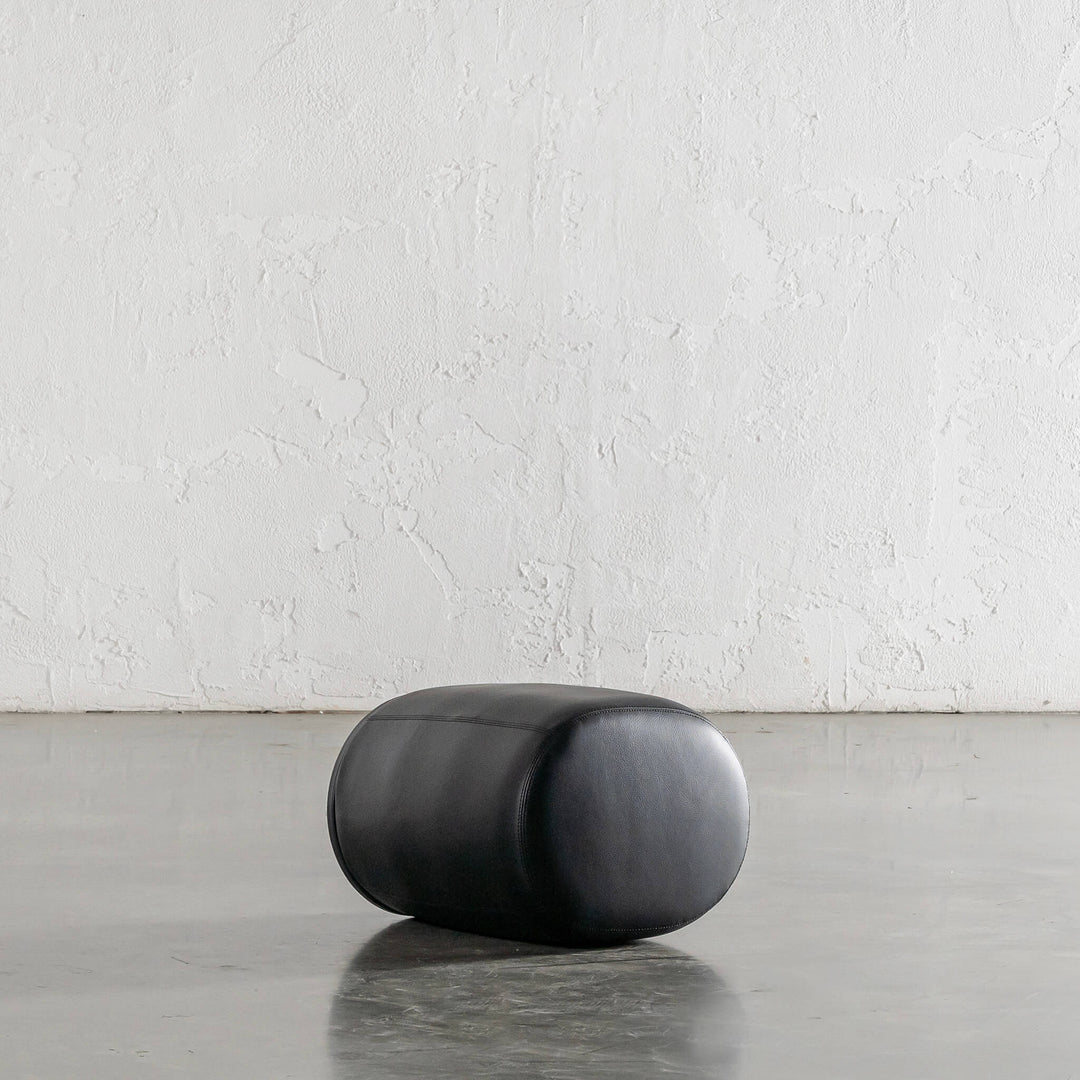NEIMAN OTTOMAN  |  NOIR BLACK VEGAN LEATHER