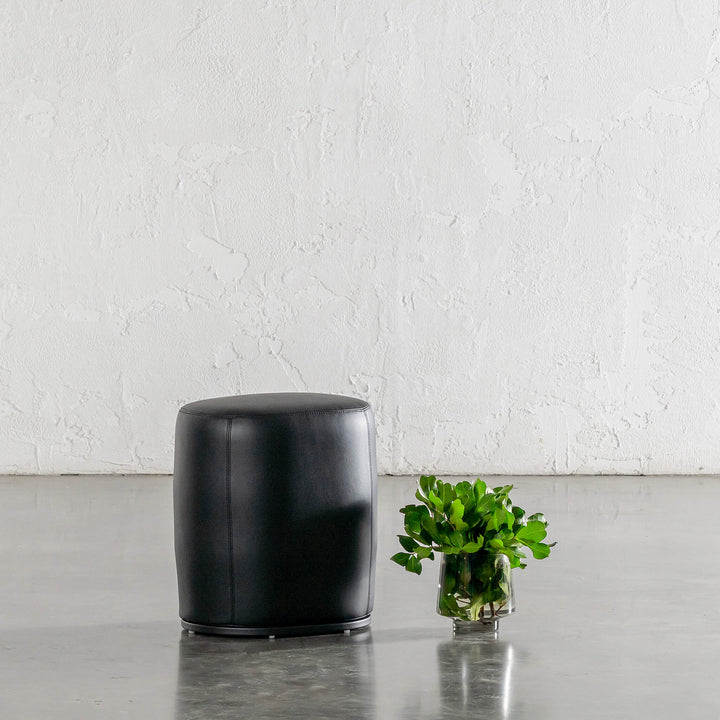 NEIMAN OTTOMAN  |  NOIR BLACK VEGAN LEATHER