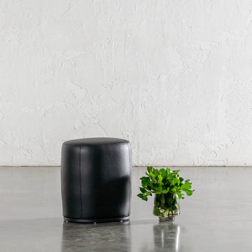 NEIMAN OTTOMAN  |  NOIR BLACK VEGAN LEATHER