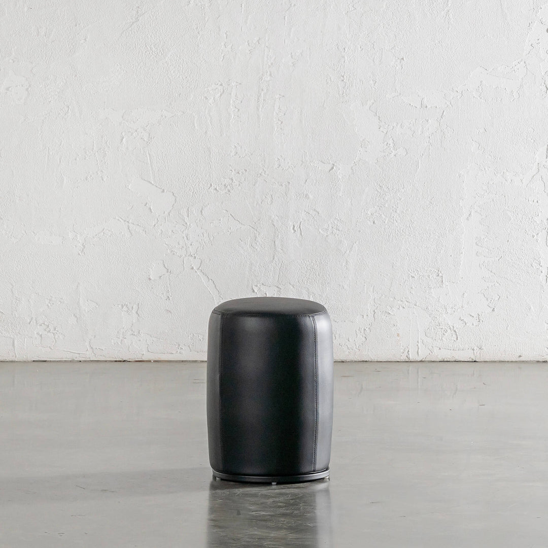 NEIMAN OTTOMAN  |  NOIR BLACK VEGAN LEATHER