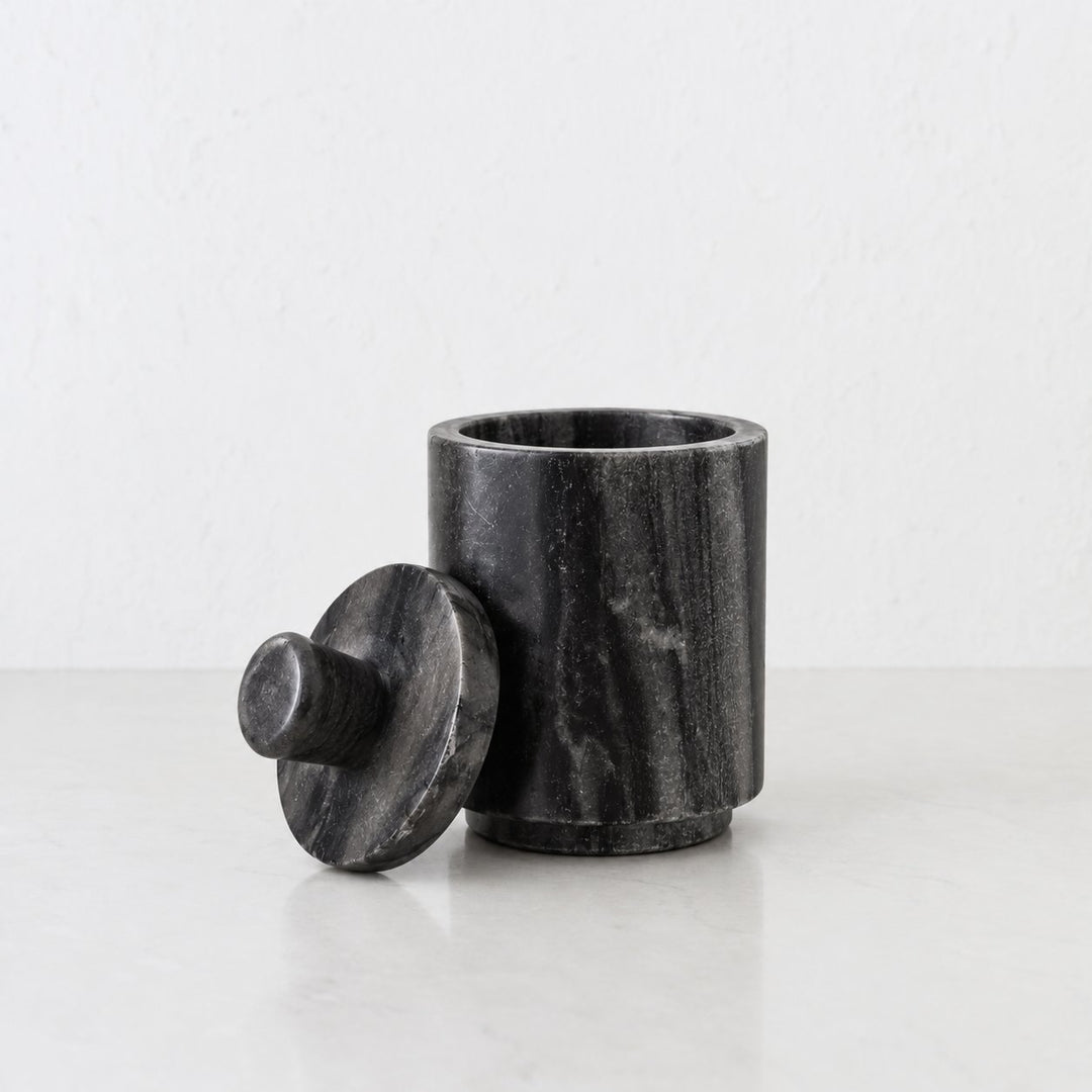 NEO SALT + PEPPER PINCH POTS  |  SET OF 2  |  WHITE + GREY MARBLE