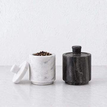 NEO SALT + PEPPER PINCH POTS  |  SET OF 2  |  WHITE + GREY MARBLE