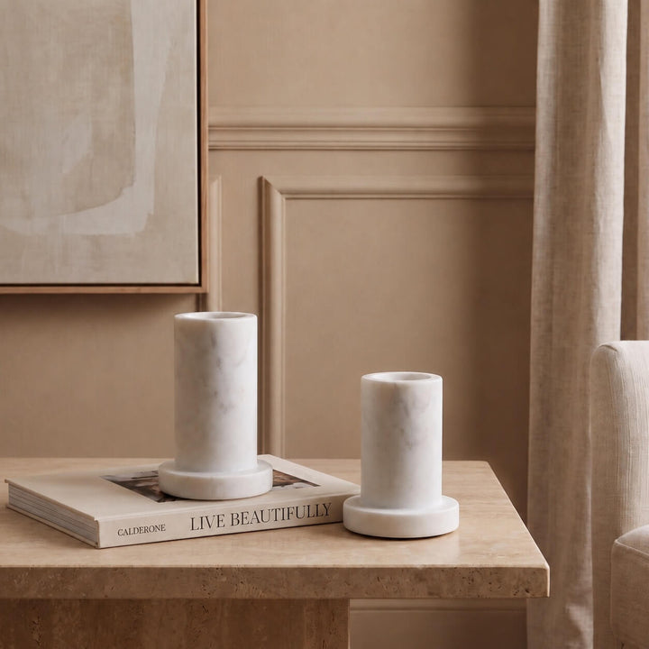 NEO CANDLE HOLDERS  |  SET OF 2  |  WHITE MARBLE