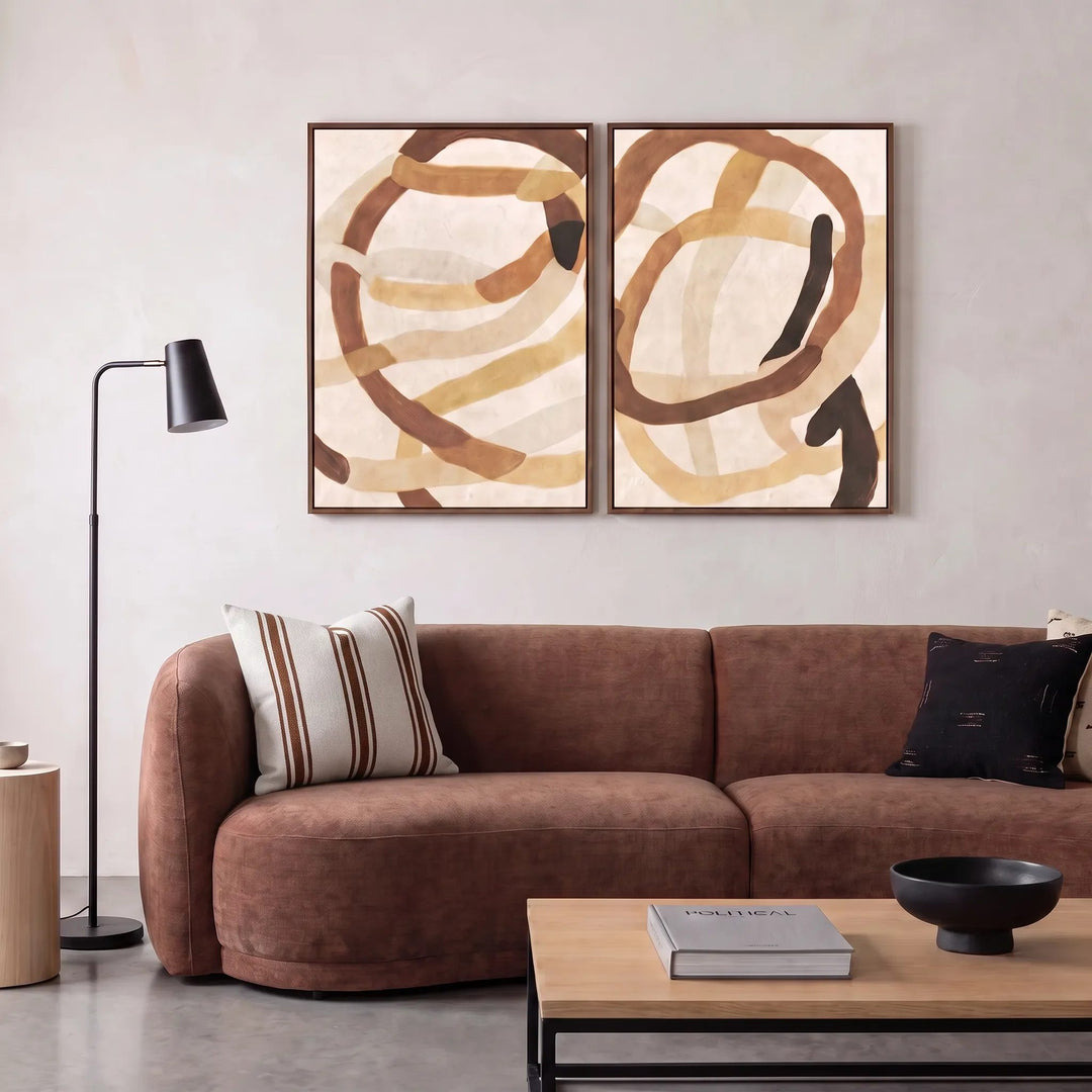 NEROLA FRAMED TEXTURED CANVAS PRINT |  SET OF 2  |  90 X 120CM  |  COCOA + WARM BEIGE  |  OAK NATURAL FRAME
