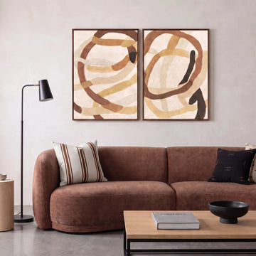 NEROLA FRAMED TEXTURED CANVAS PRINT |  SET OF 2  |  90 X 120CM  |  COCOA + WARM BEIGE  |  OAK NATURAL FRAME