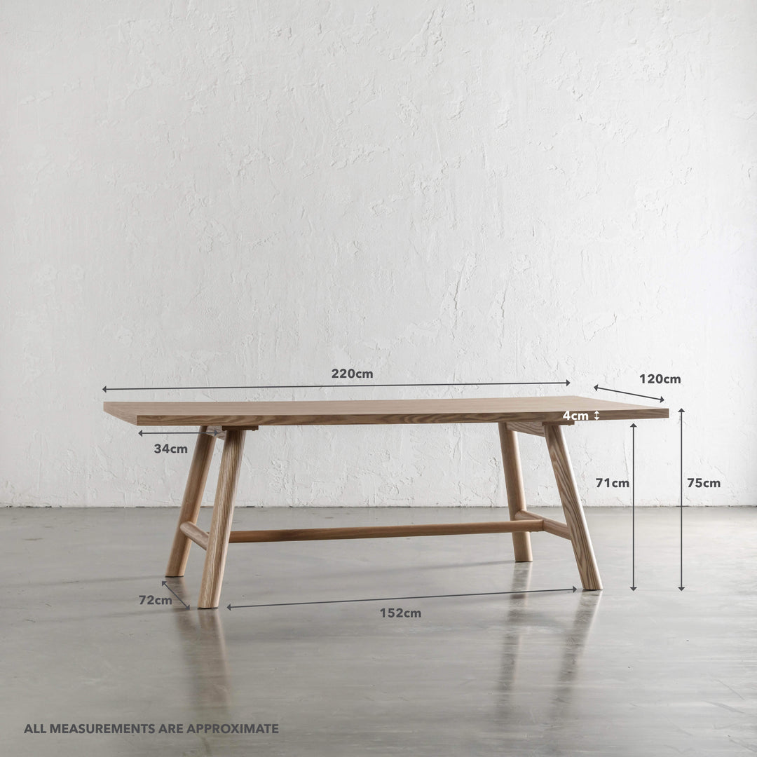 NOMA TRESTLE DINING TABLE  |  BIRCH ASH WOOD GRAIN  |  220CM  |  MEASUREMENTS