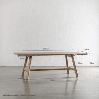 NOMA TRESTLE DINING TABLE  |  BIRCH ASH WOOD GRAIN  |  220CM  |  MEASUREMENTS