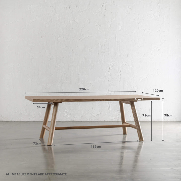NOMA TRESTLE DINING TABLE  |  BIRCH ASH WOOD GRAIN  |  220CM  |  MEASUREMENTS