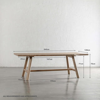 NOMA TRESTLE DINING TABLE  |  BIRCH ASH WOOD GRAIN  |  260CM | MEASUREMENTS