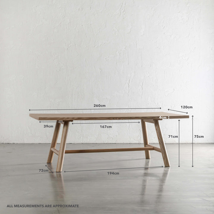NOMA TRESTLE DINING TABLE  |  BIRCH ASH WOOD GRAIN  |  260CM | MEASUREMENTS