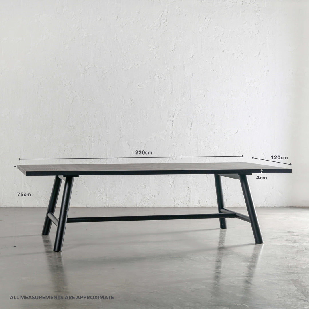 NOMA TRESTLE DINING TABLE | BLACK NOIR WOOD GRAIN | 220CM | MEASUREMENTS