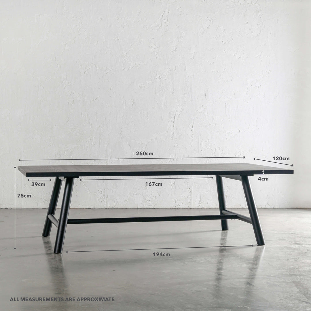 NOMA TRESTLE DINING TABLE | BLACK NOIR WOOD GRAIN | 260CM | MEASUREMENTS