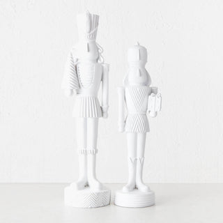 NUTCRACKER WITH TREE + PRESENT TABLE DECORATION BUNDLE X2  |  39 + 46CM  |  WHITE RESIN