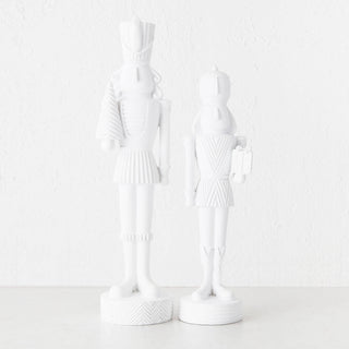 NUTCRACKER WITH TREE + PRESENT TABLE DECORATION BUNDLE X2  |  39 + 46CM  |  WHITE RESIN