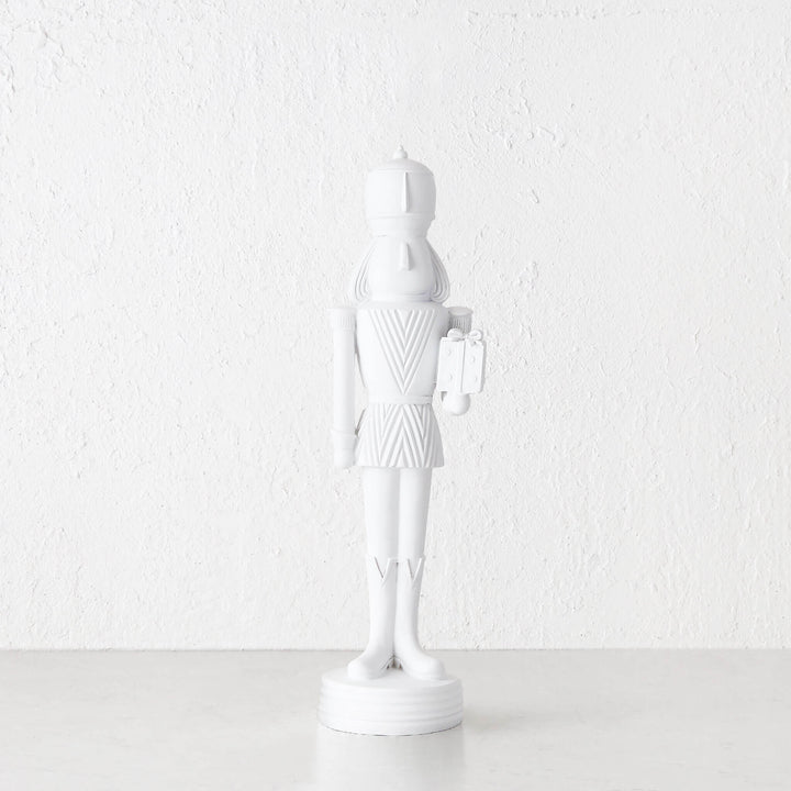 NUTCRACKER WITH PRESENT TABLE DECORATION  |  39CM  |  WHITE RESIN