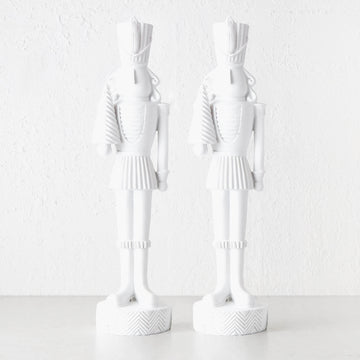 NUTCRACKER WITH TREE TABLE DECORATION BUNDLE X2  |  46CM  |  WHITE RESIN