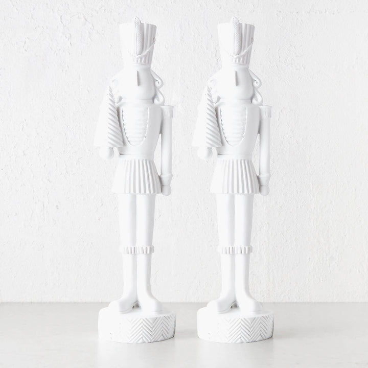 NUTCRACKER WITH TREE TABLE DECORATION BUNDLE X2  |  46CM  |  WHITE RESIN