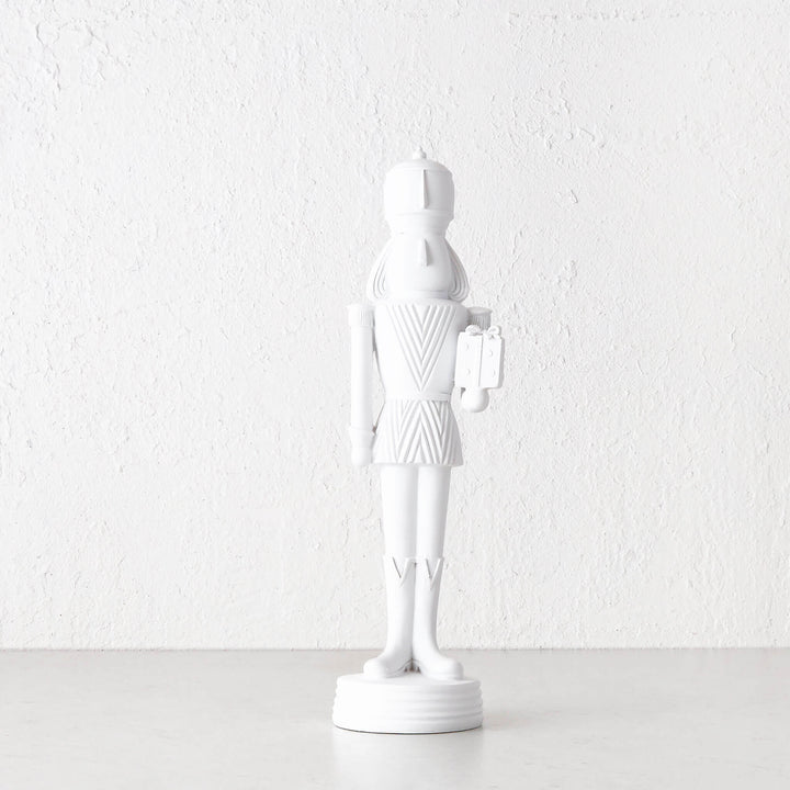 NUTCRACKER WITH PRESENT TABLE DECORATION  |  39CM  |  WHITE RESIN