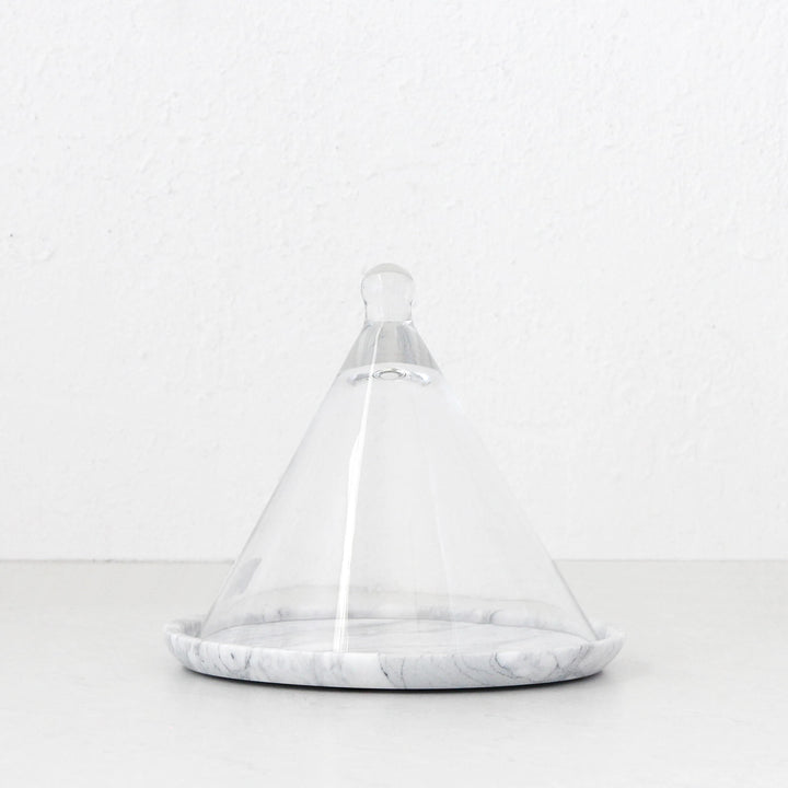 NUVOLO GLASS CONICAL DOME | ASH GREY MARBLE BASE