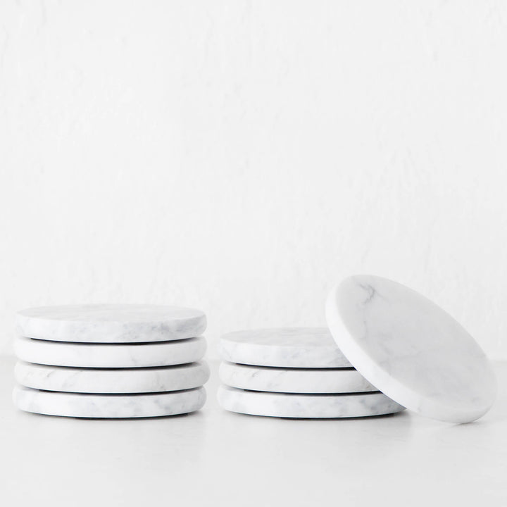 NUVOLO ROUND MARBLE COASTER BUNDLE | WHITE | SET OF 8