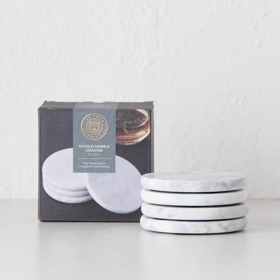 NUVOLO ROUND MARBLE COASTER | WHITE | SET OF 4