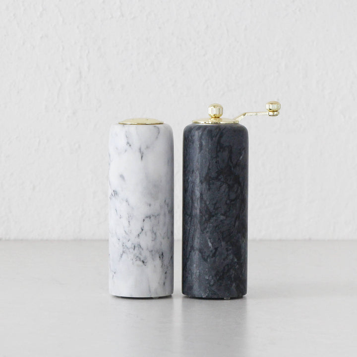 NUVOLO  |  SALT + PEPPER MILL SET OF 2  |  ASH GREY + WHITE MARBLE