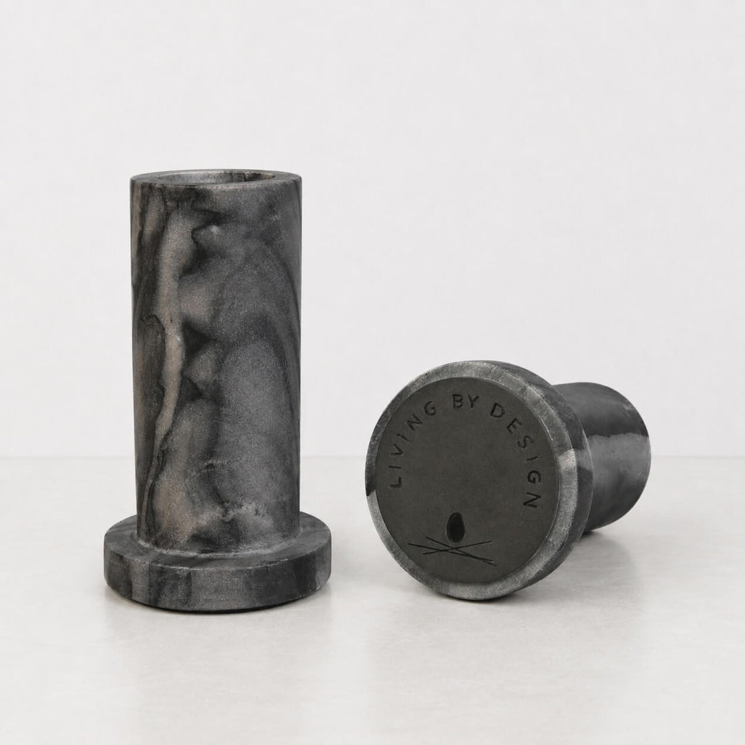 NEO CANDLE HOLDERS  |  SET OF 2  |  GREY MARBLE