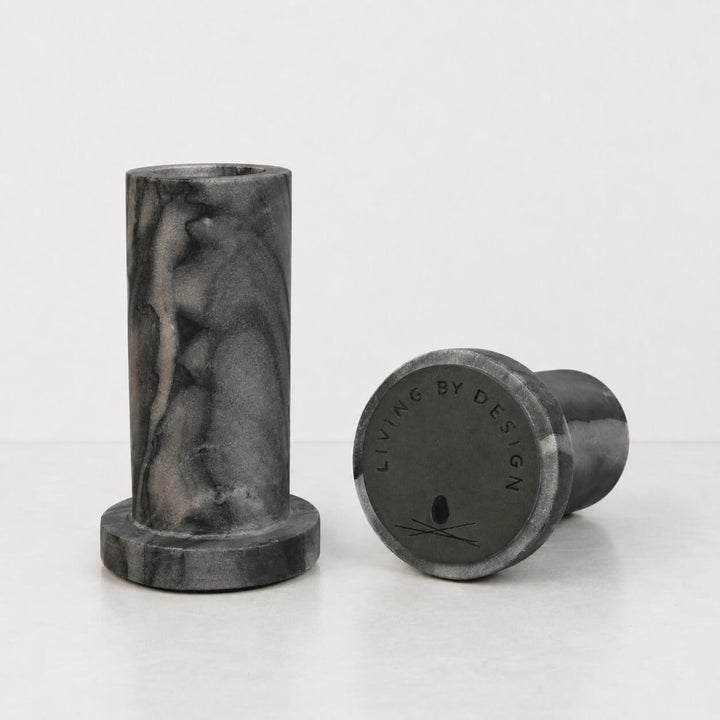 NEO CANDLE HOLDERS  |  SET OF 2  |  GREY MARBLE