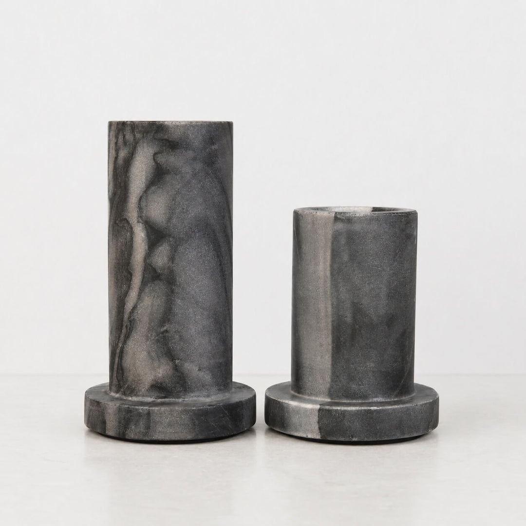NEO CANDLE HOLDERS  |  SET OF 2  |  GREY MARBLE