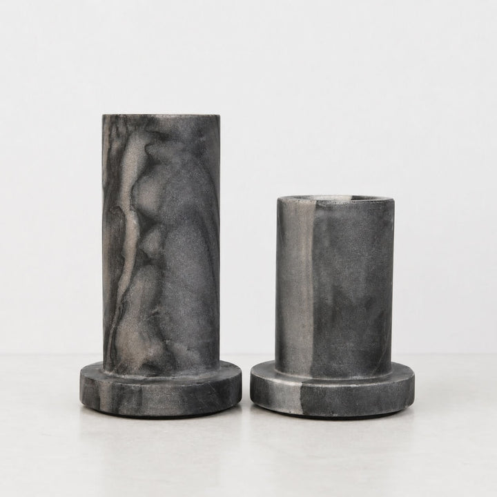 NEO CANDLE HOLDERS  |  SET OF 2  |  GREY MARBLE