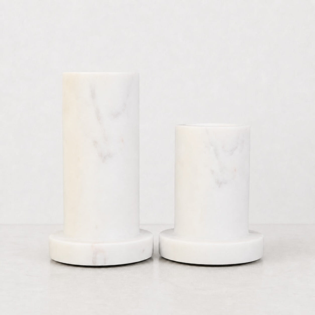 NEO CANDLE HOLDERS  |  SET OF 2  |  WHITE MARBLE