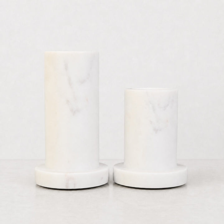 NEO CANDLE HOLDERS  |  SET OF 2  |  WHITE MARBLE
